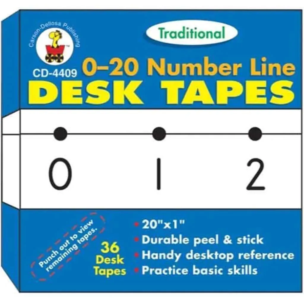 0-20 Number Line Traditional Desk Tape