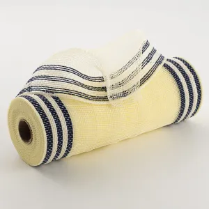 10" Border Stripe Mesh: Cream & Navy Blue