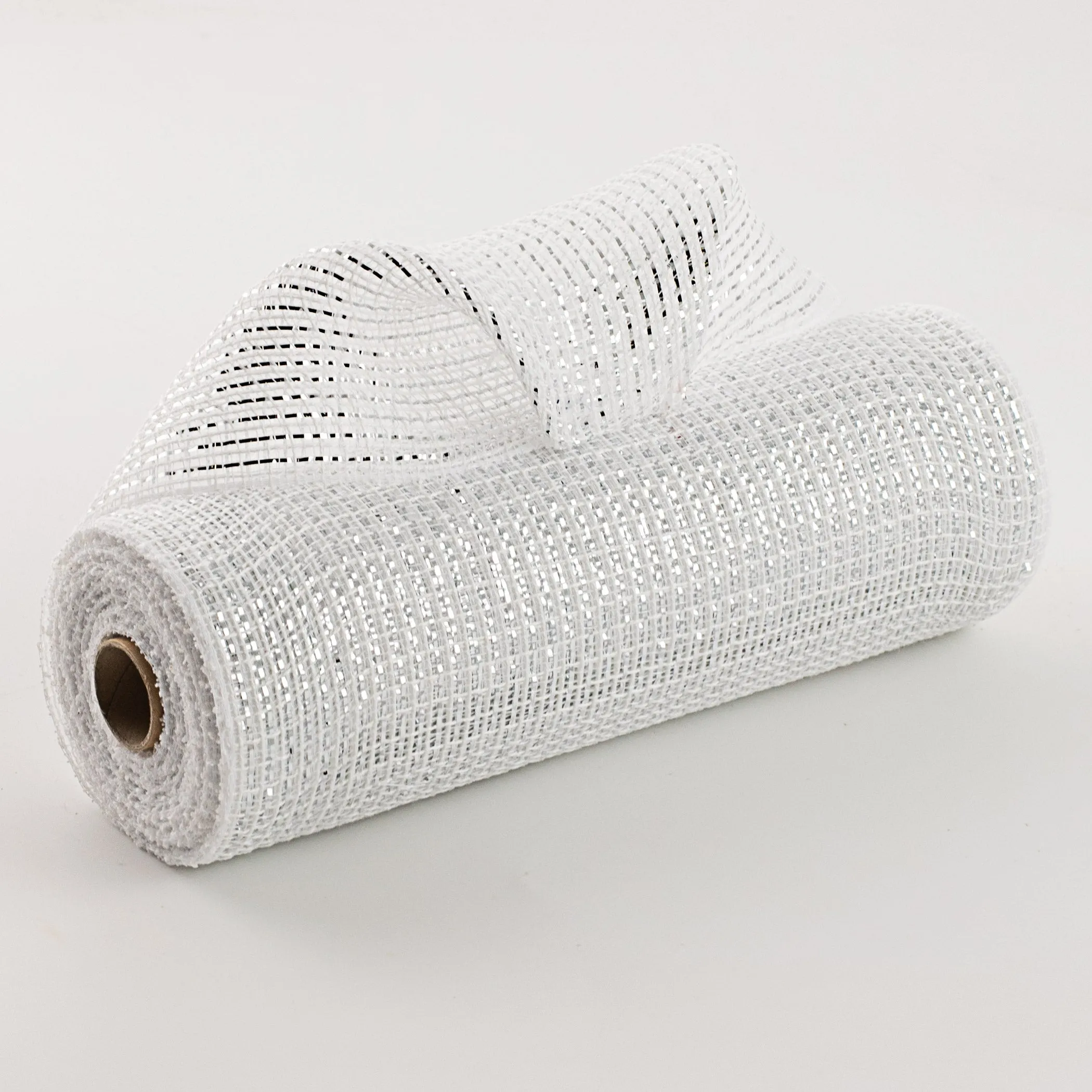 10" Fabric Mesh: Metallic Silver/White