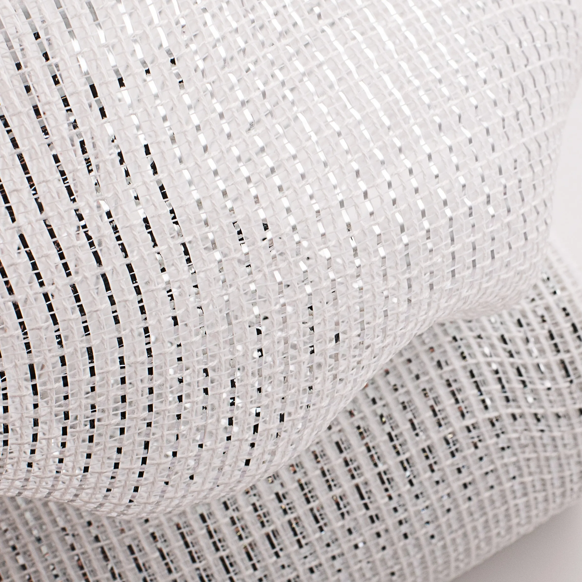 10" Fabric Mesh: Metallic Silver/White