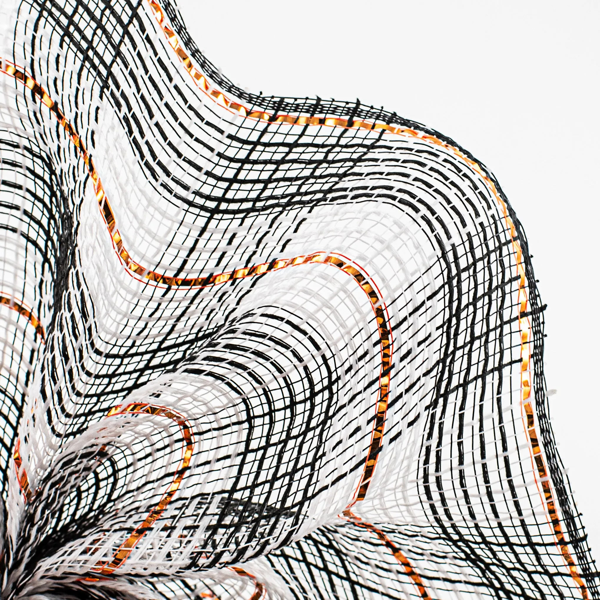 10" Faux Jute Check Foil Mesh: Black, White, Orange