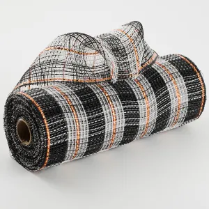 10" Faux Jute Check Foil Mesh: Black, White, Orange