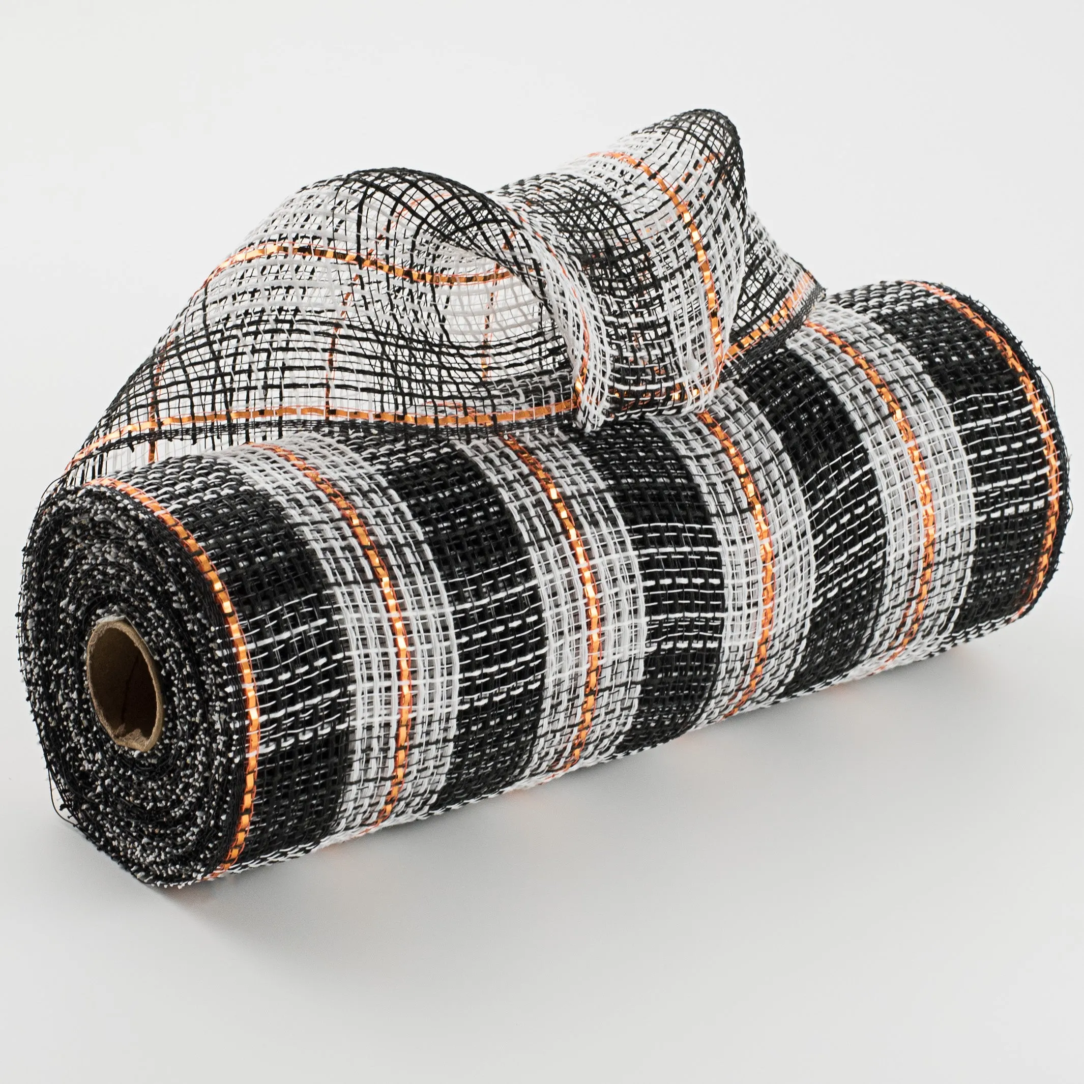 10" Faux Jute Check Foil Mesh: Black, White, Orange