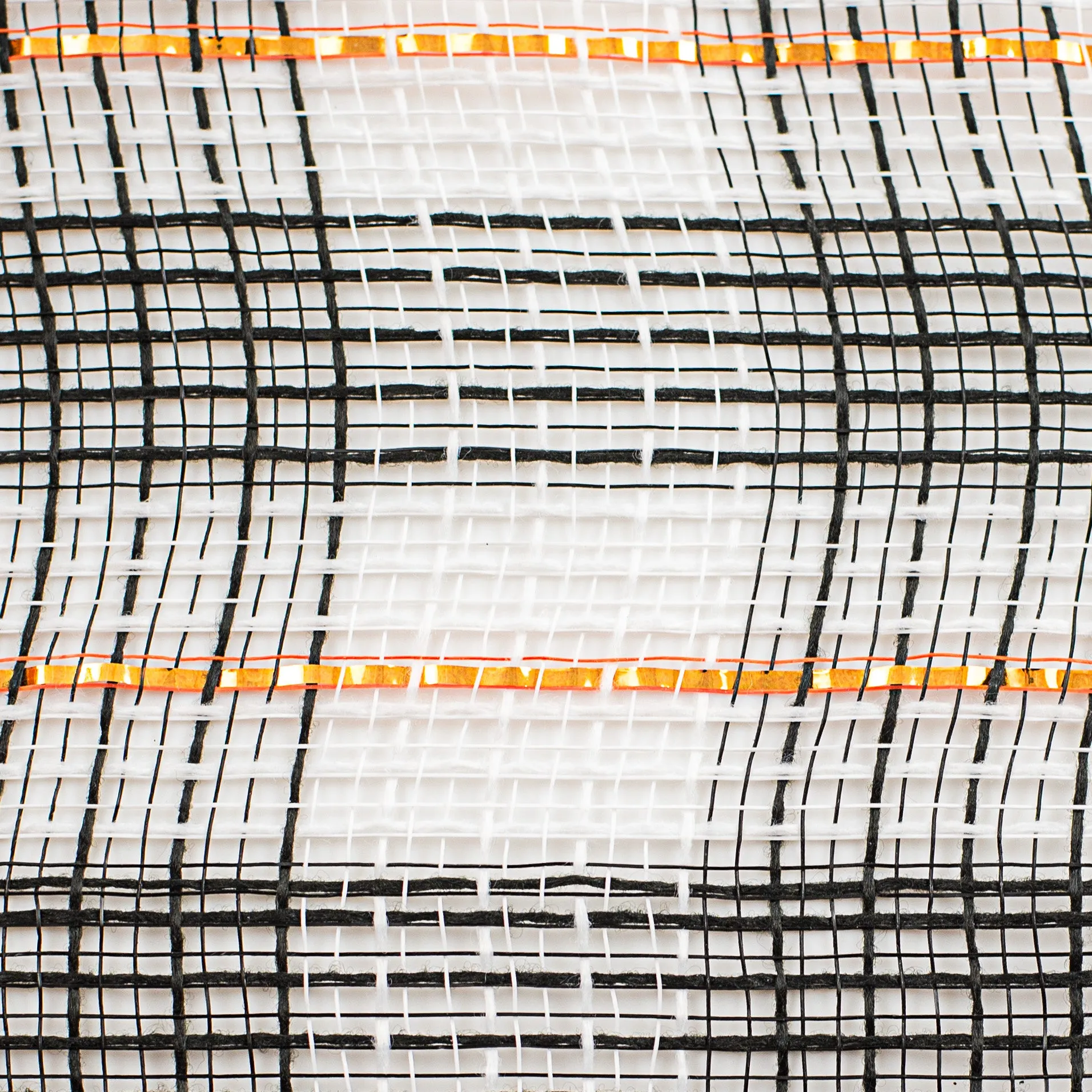 10" Faux Jute Check Foil Mesh: Black, White, Orange