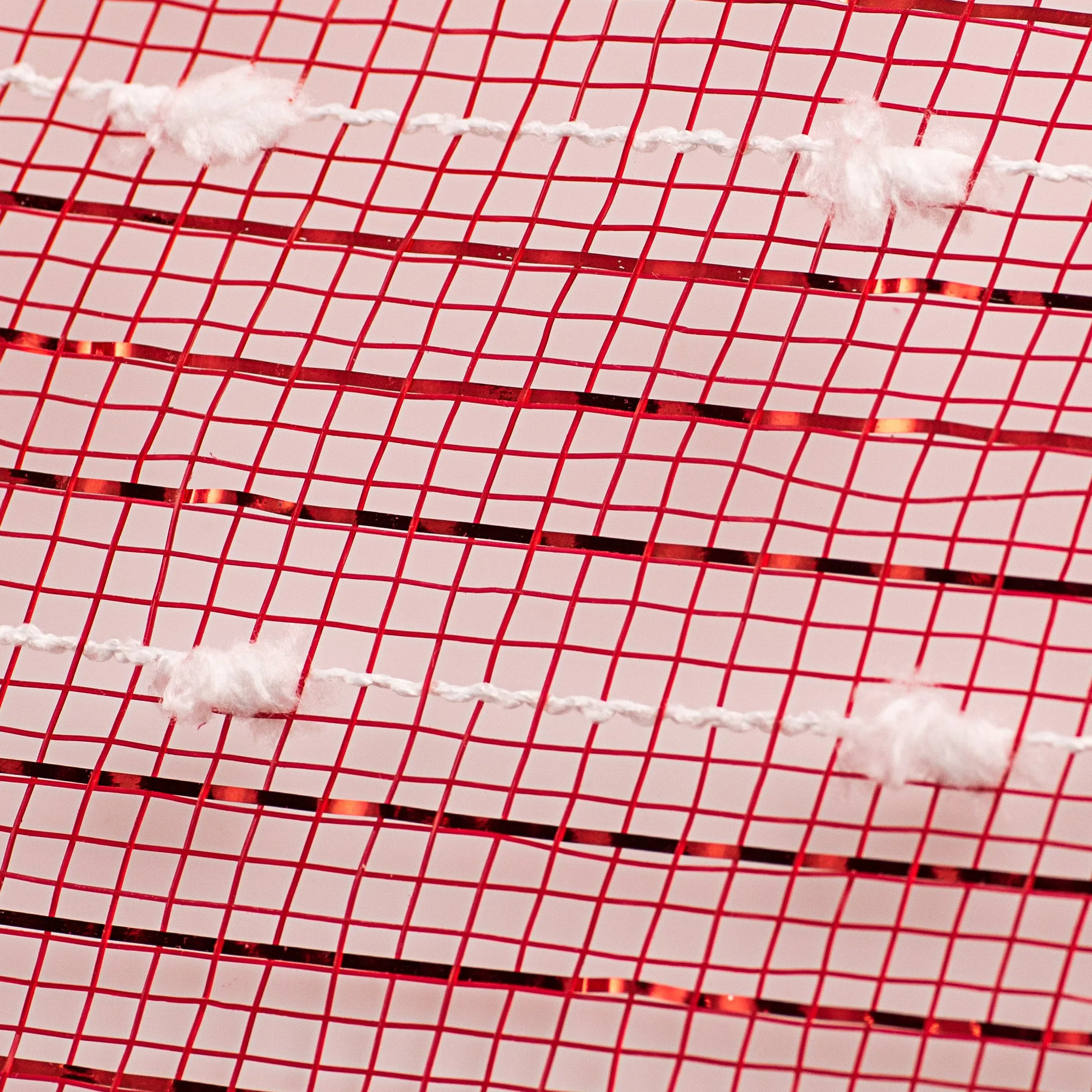 10" Metallic Snowball Deco Mesh: Red & White (10 Yards)