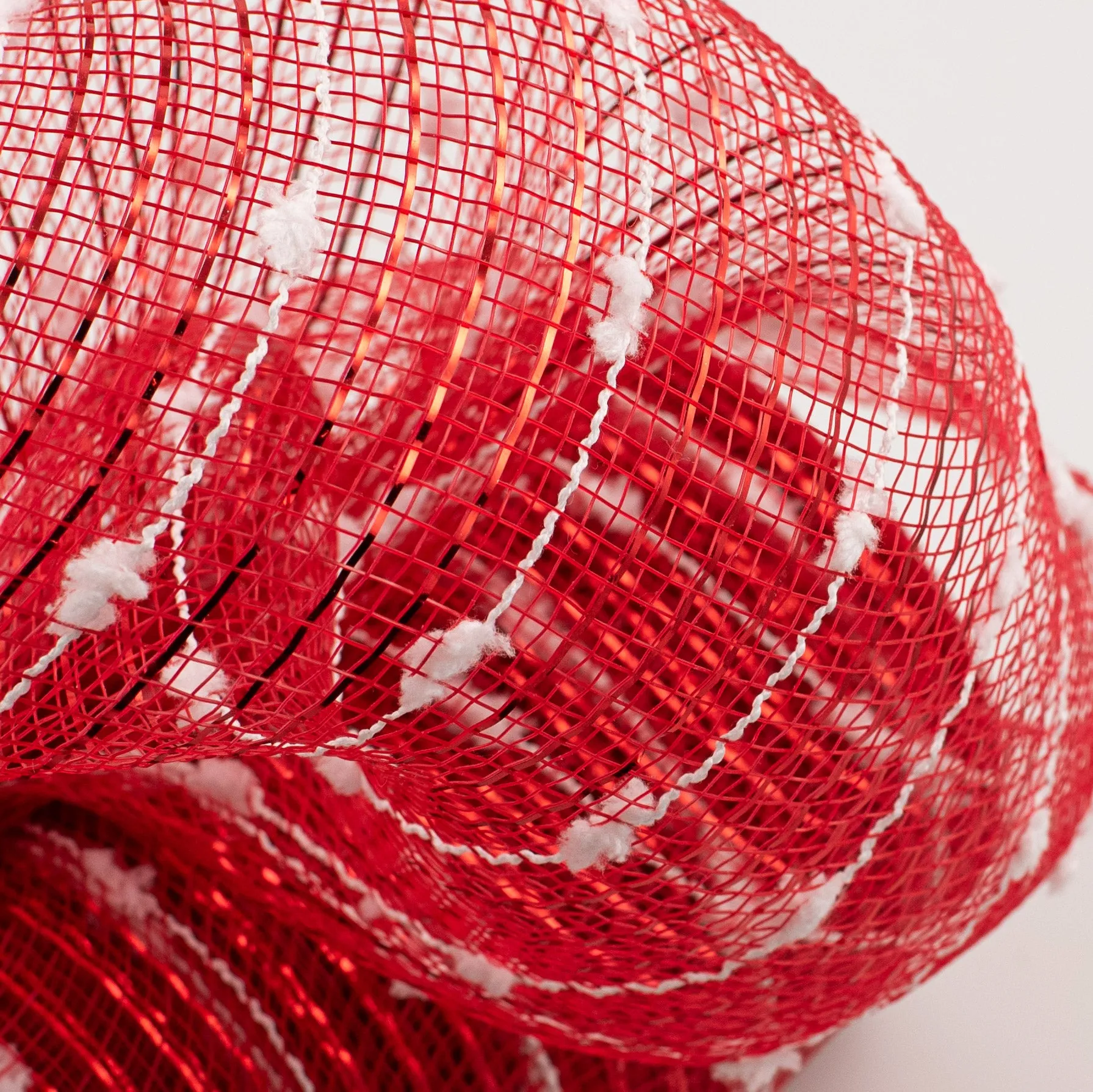 10" Metallic Snowball Deco Mesh: Red & White (10 Yards)