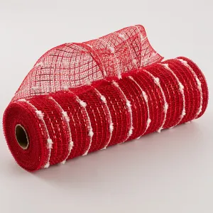 10" Metallic Snowball Deco Mesh: Red & White (10 Yards)