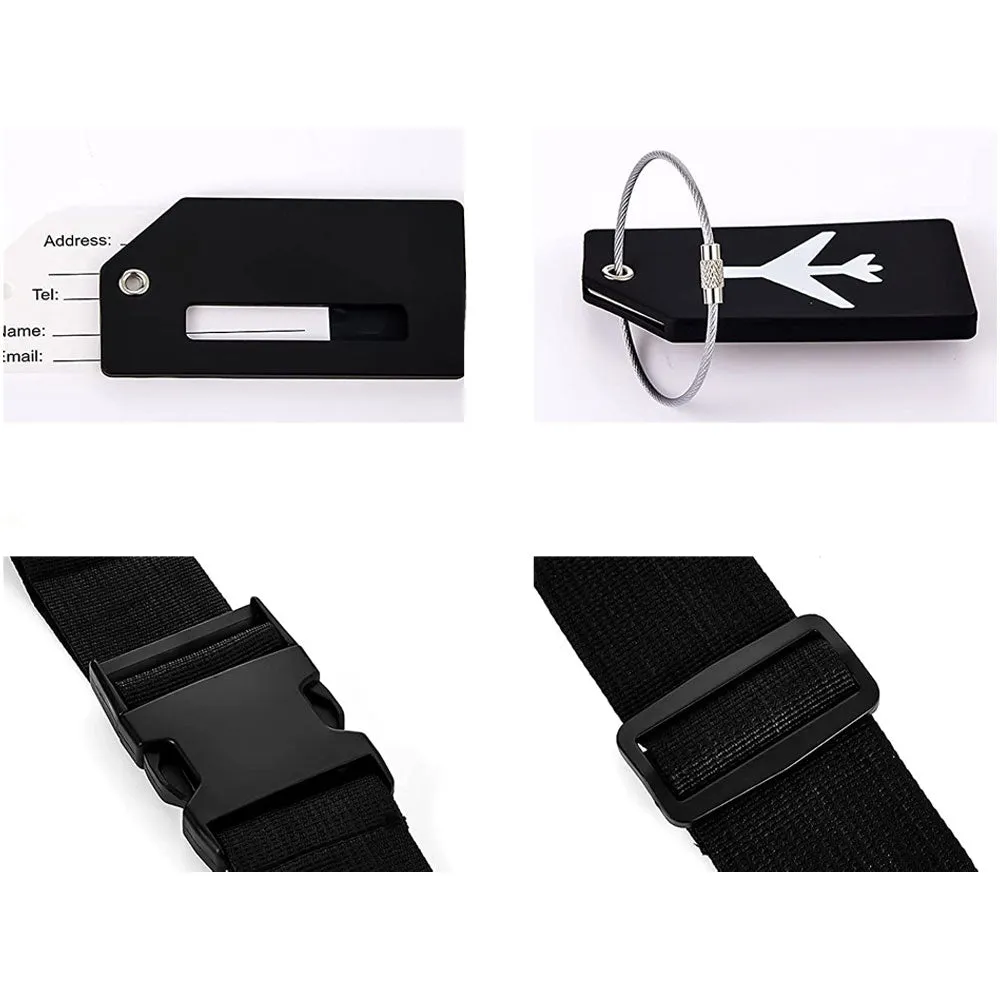(2-piece set) Luggage tag with address label   luggage strap - black