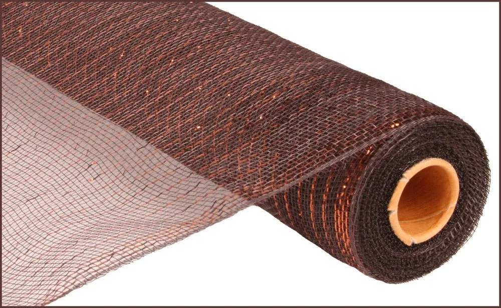 21" Deco Poly Mesh: Metallic Chocolate/Copper Foil