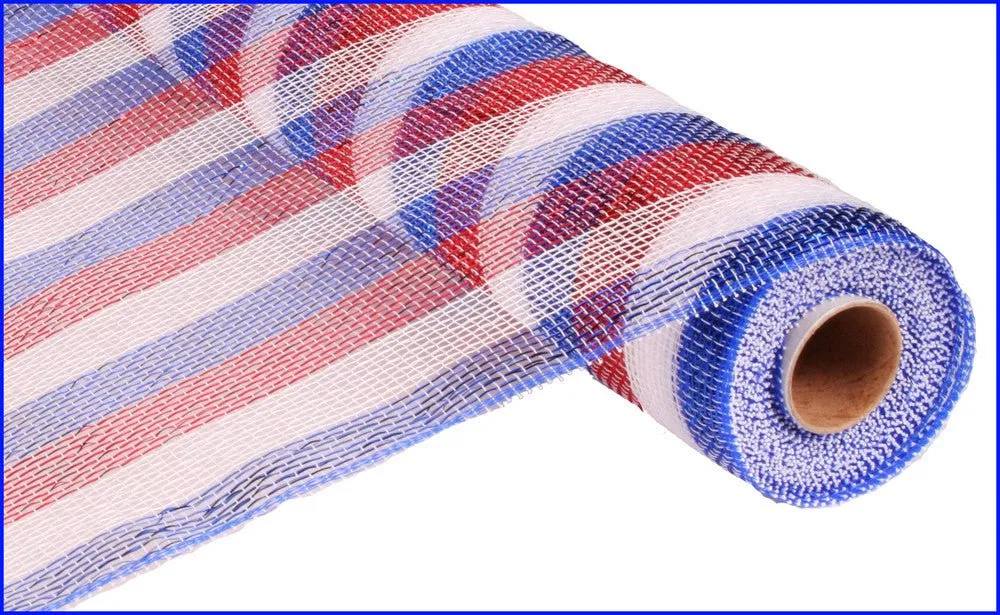 21" Deco Poly Mesh: Metallic Red White Blue Striped Patriotic