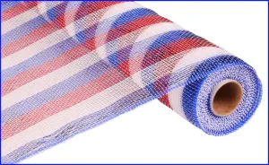 21" Deco Poly Mesh: Metallic Red White Blue Striped Patriotic