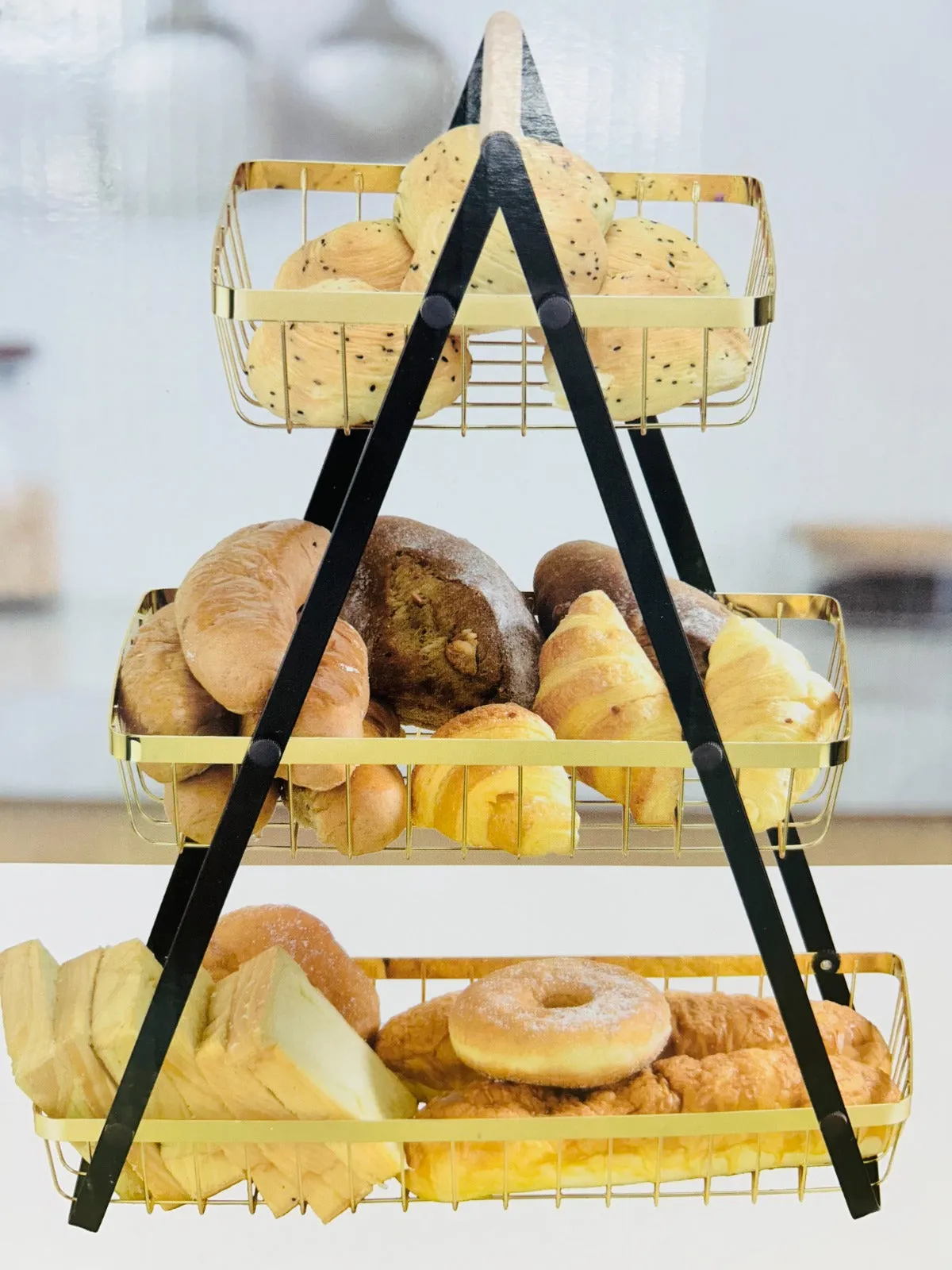 3 Tier Metalic Multi Purpose Storage Basket GOLDEN  (5346)