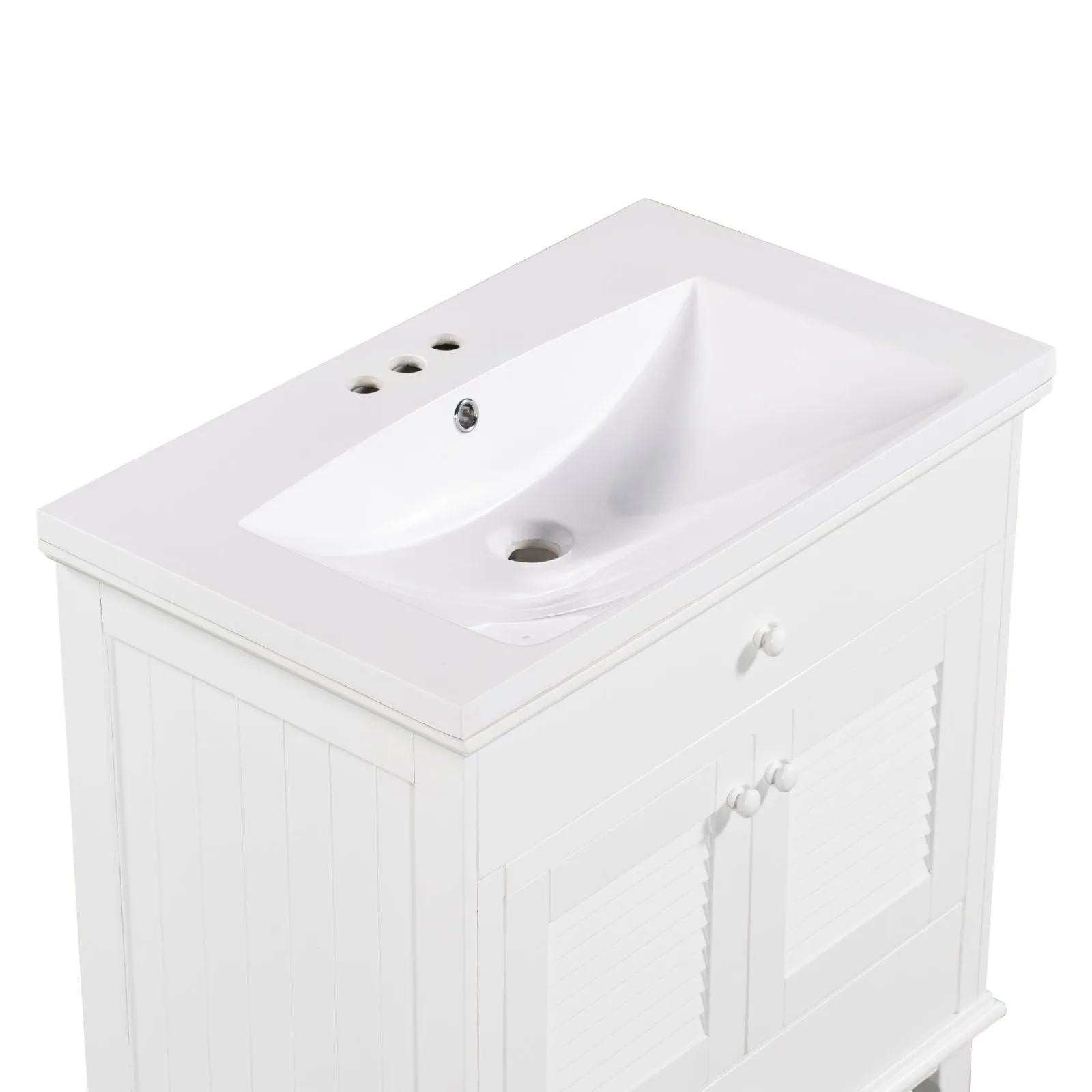 30" Wood Double Doors Bathroom Vanity,  White Spacious Drawer Standalone Cabinet