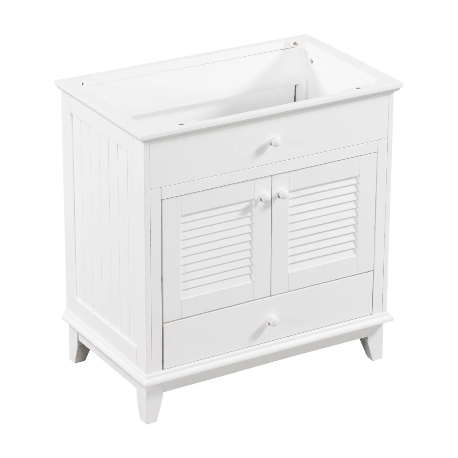 30" Wood Double Doors Bathroom Vanity,  White Spacious Drawer Standalone Cabinet