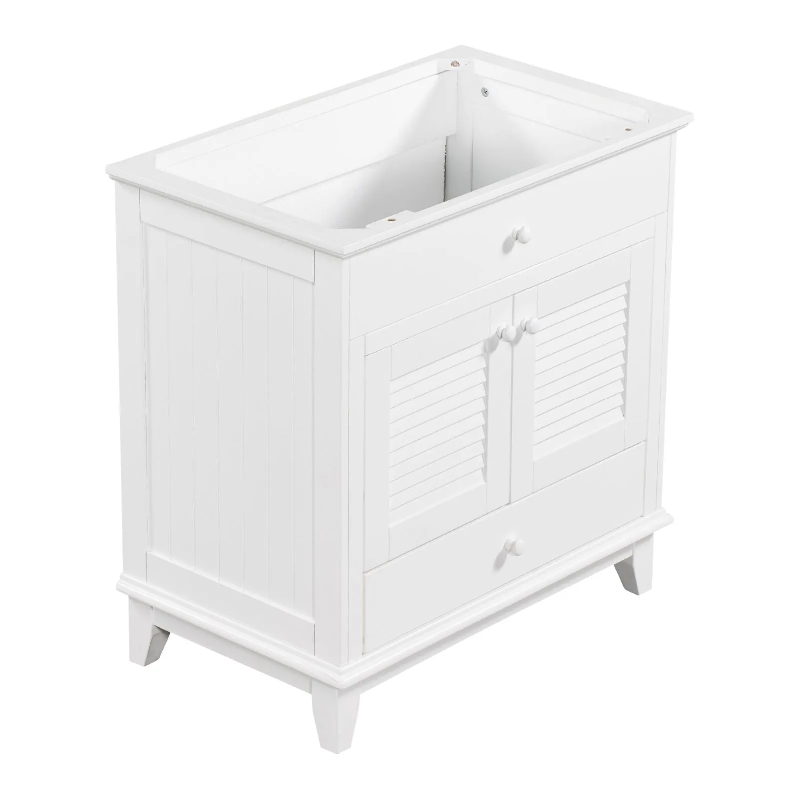 30" Wood Double Doors Bathroom Vanity,  White Spacious Drawer Standalone Cabinet
