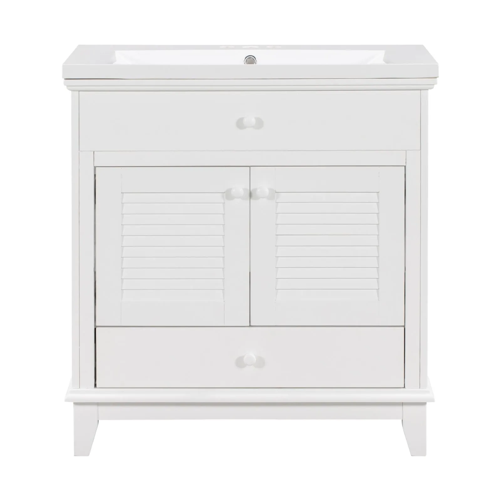30" Wood Double Doors Bathroom Vanity,  White Spacious Drawer Standalone Cabinet