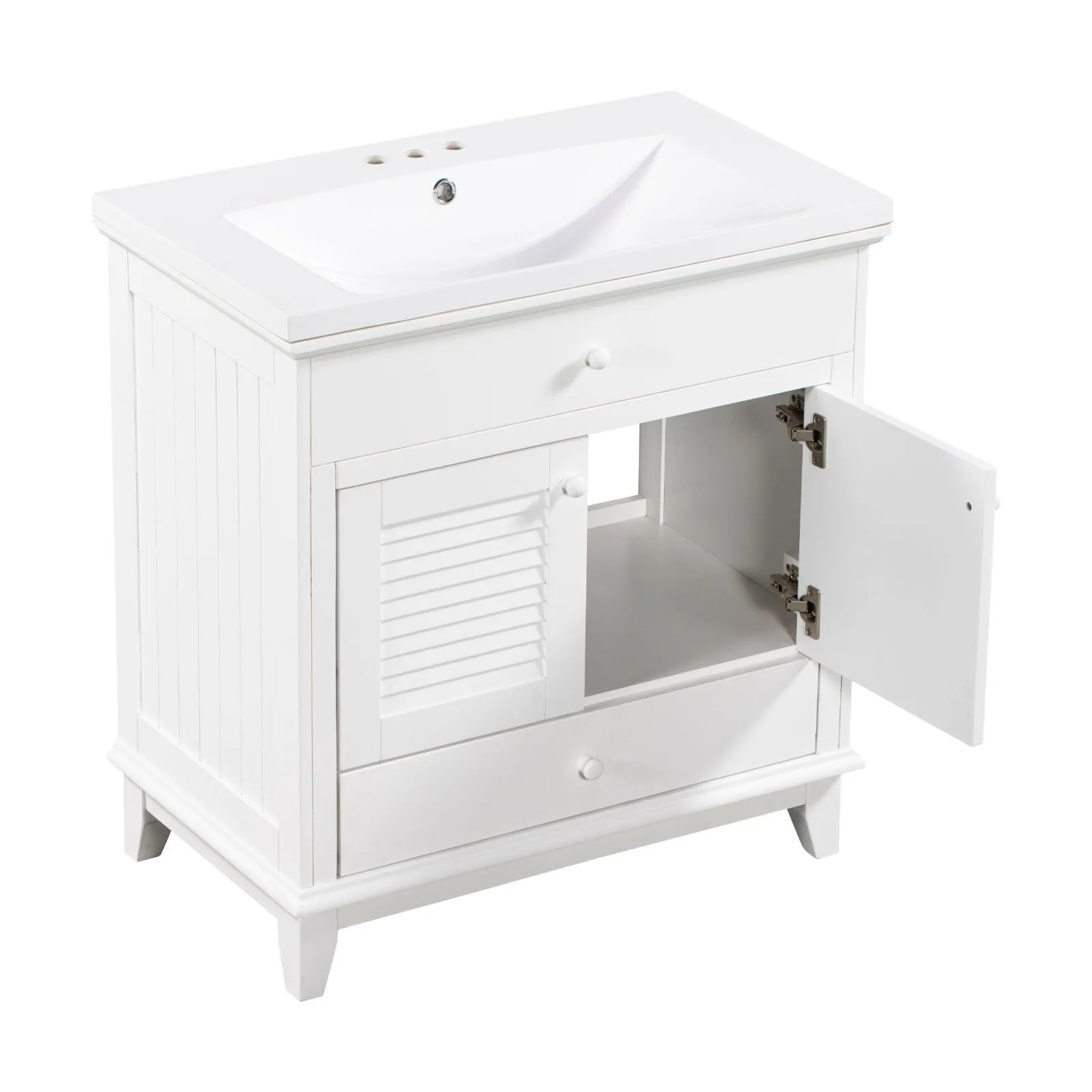 30" Wood Double Doors Bathroom Vanity,  White Spacious Drawer Standalone Cabinet
