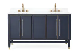 60" Tennant Brand Navy Blue Bertone Double Bathroom Sink Vanity - Model # Q169NB-D60QT