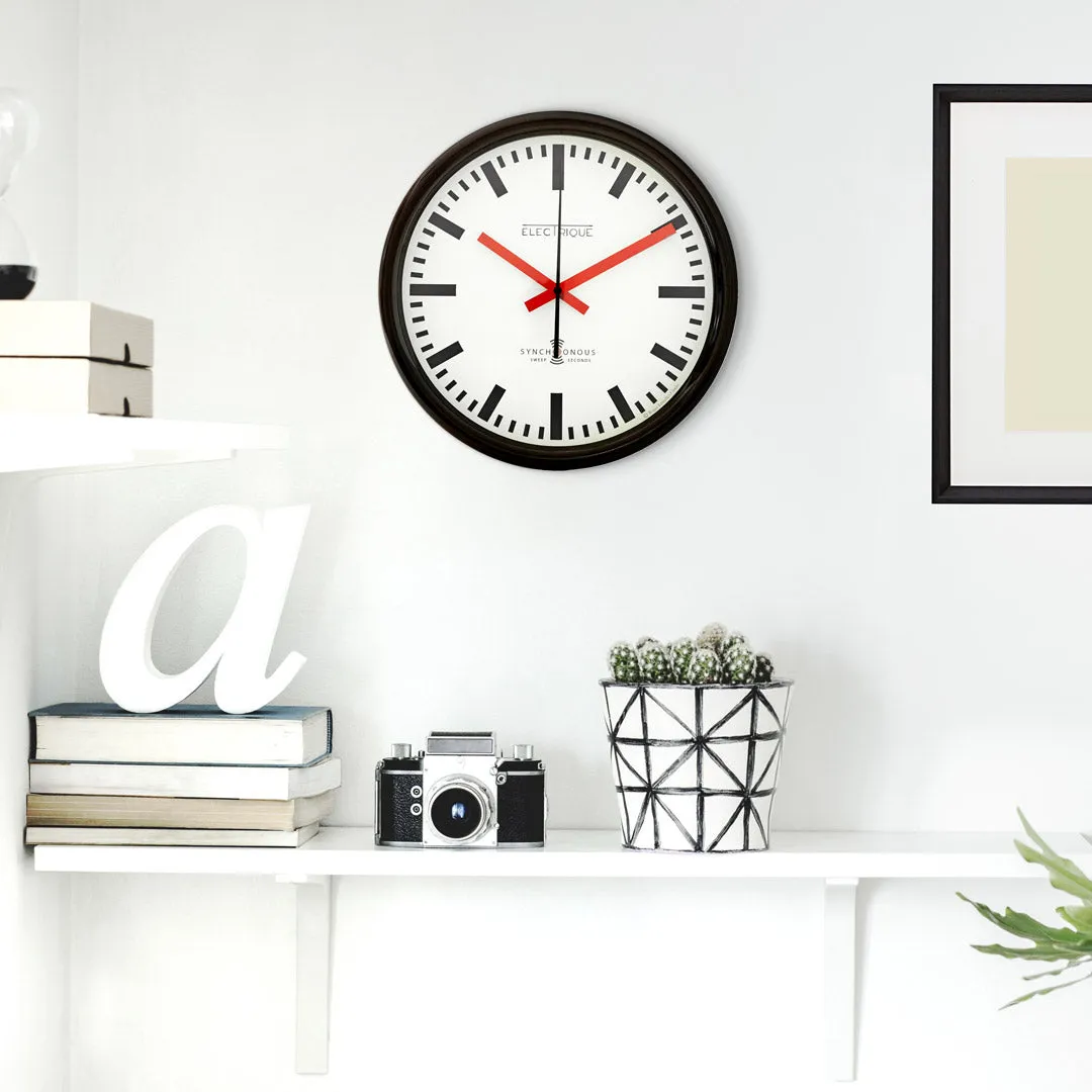 Black & Red Swiss Station Wall Clock