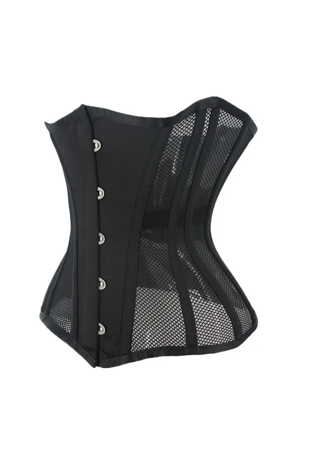 Black Steel Boned Mesh Panel Underbust Corset