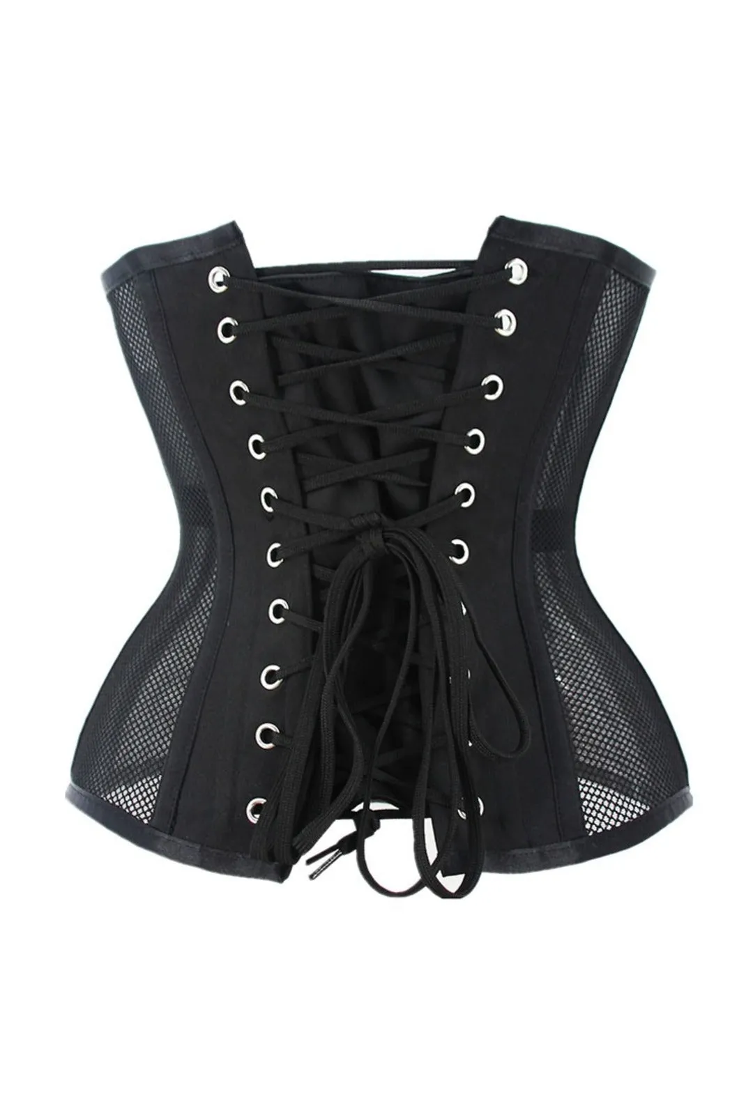 Black Steel Boned Mesh Panel Underbust Corset
