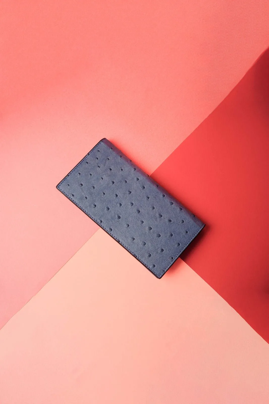 Blue Handmade Ostrich Leather Wallet