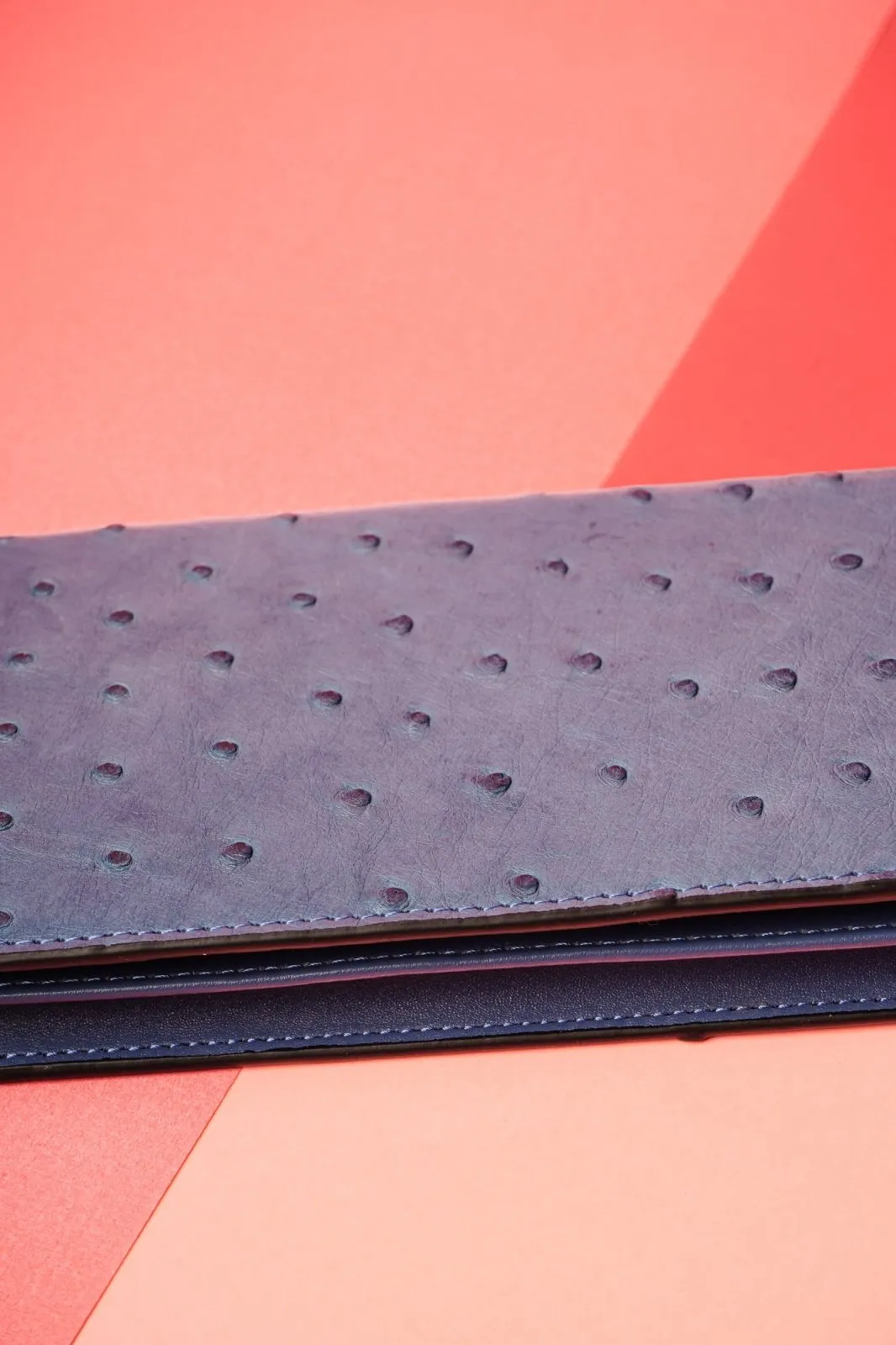Blue Handmade Ostrich Leather Wallet