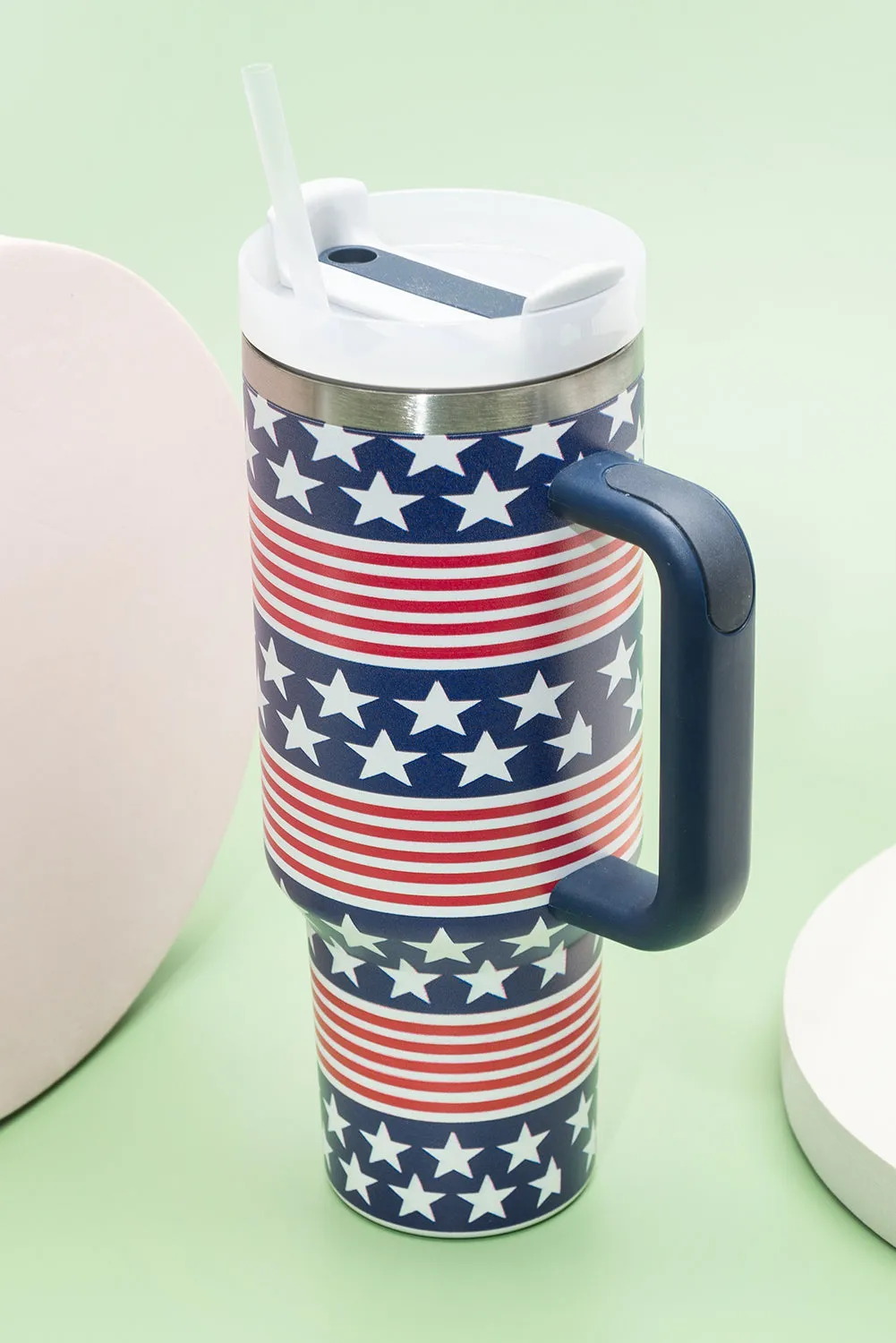 Bluing Stars and Stripes Print Handled Thermos Cup 40oz