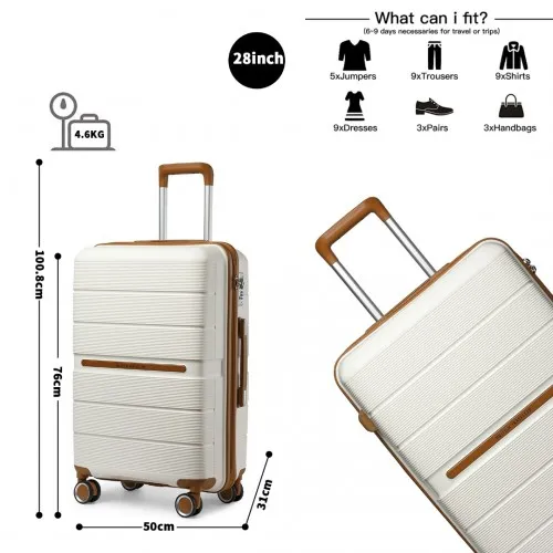 British Traveller 28 Inch Multi-Texture Polypropylene Hard Shell Suitcase with TSA Lock in Cream