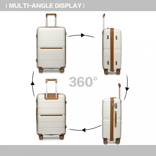 British Traveller 28 Inch Multi-Texture Polypropylene Hard Shell Suitcase with TSA Lock in Cream