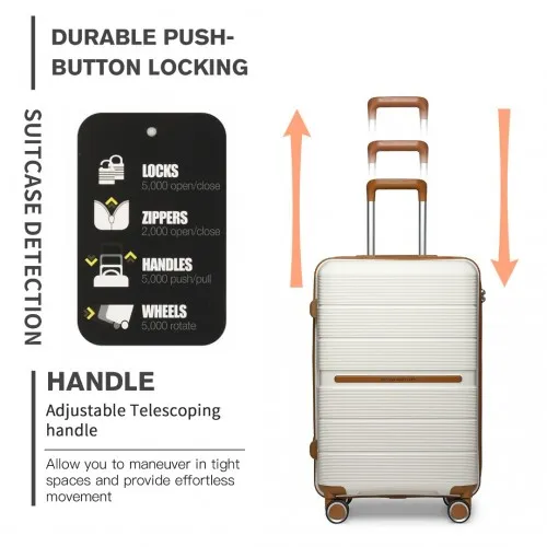 British Traveller 28 Inch Multi-Texture Polypropylene Hard Shell Suitcase with TSA Lock in Cream