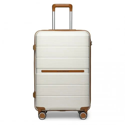 British Traveller 28 Inch Multi-Texture Polypropylene Hard Shell Suitcase with TSA Lock in Cream
