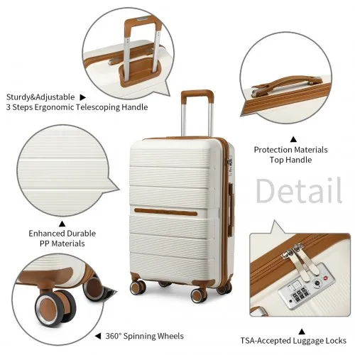 British Traveller 28 Inch Multi-Texture Polypropylene Hard Shell Suitcase with TSA Lock in Cream