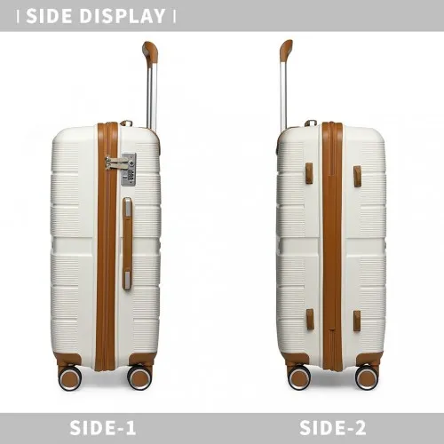British Traveller 28 Inch Multi-Texture Polypropylene Hard Shell Suitcase with TSA Lock in Cream