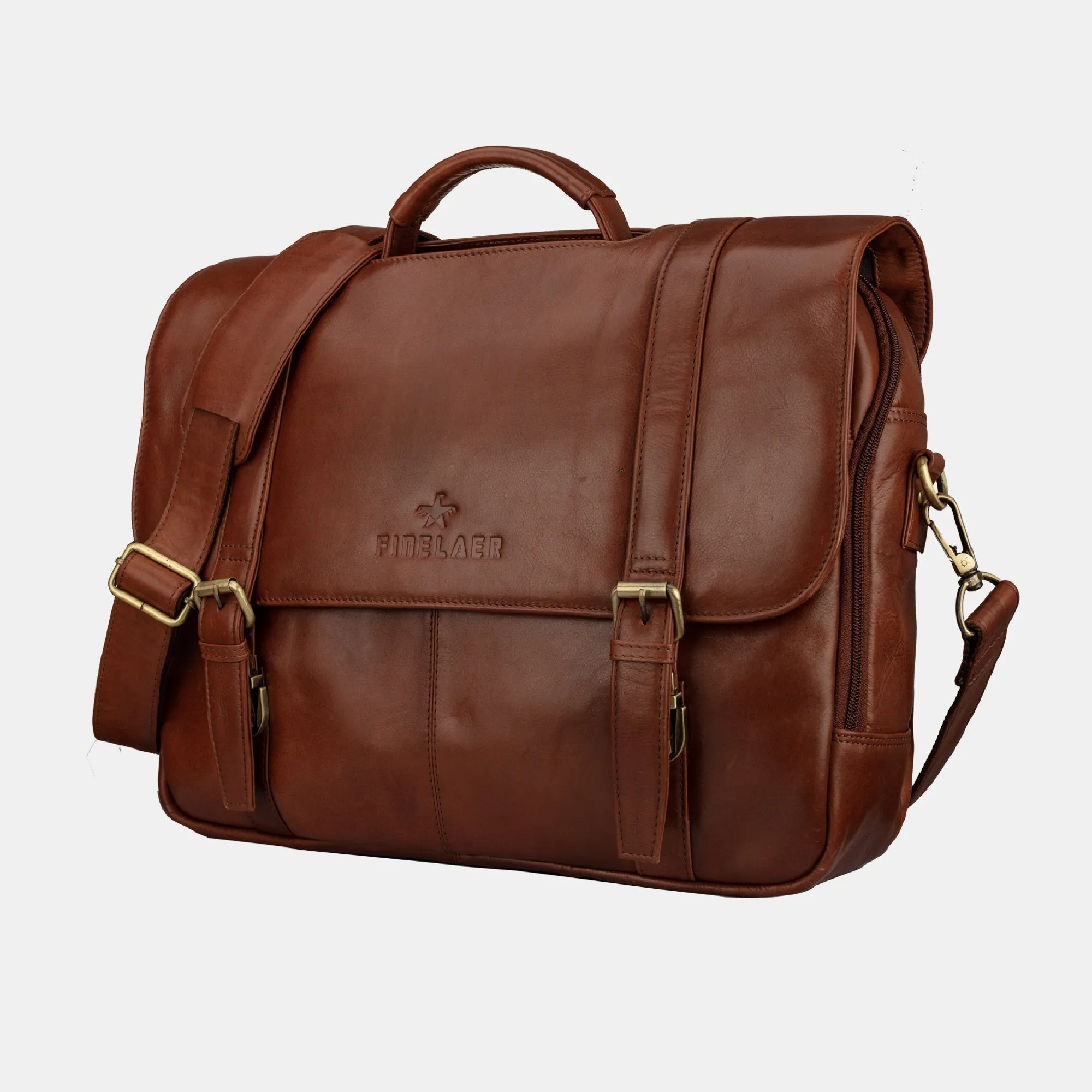 Brown Designer Vintage Leather Messenger 15.6 inch Laptop  Bag For Men & Women