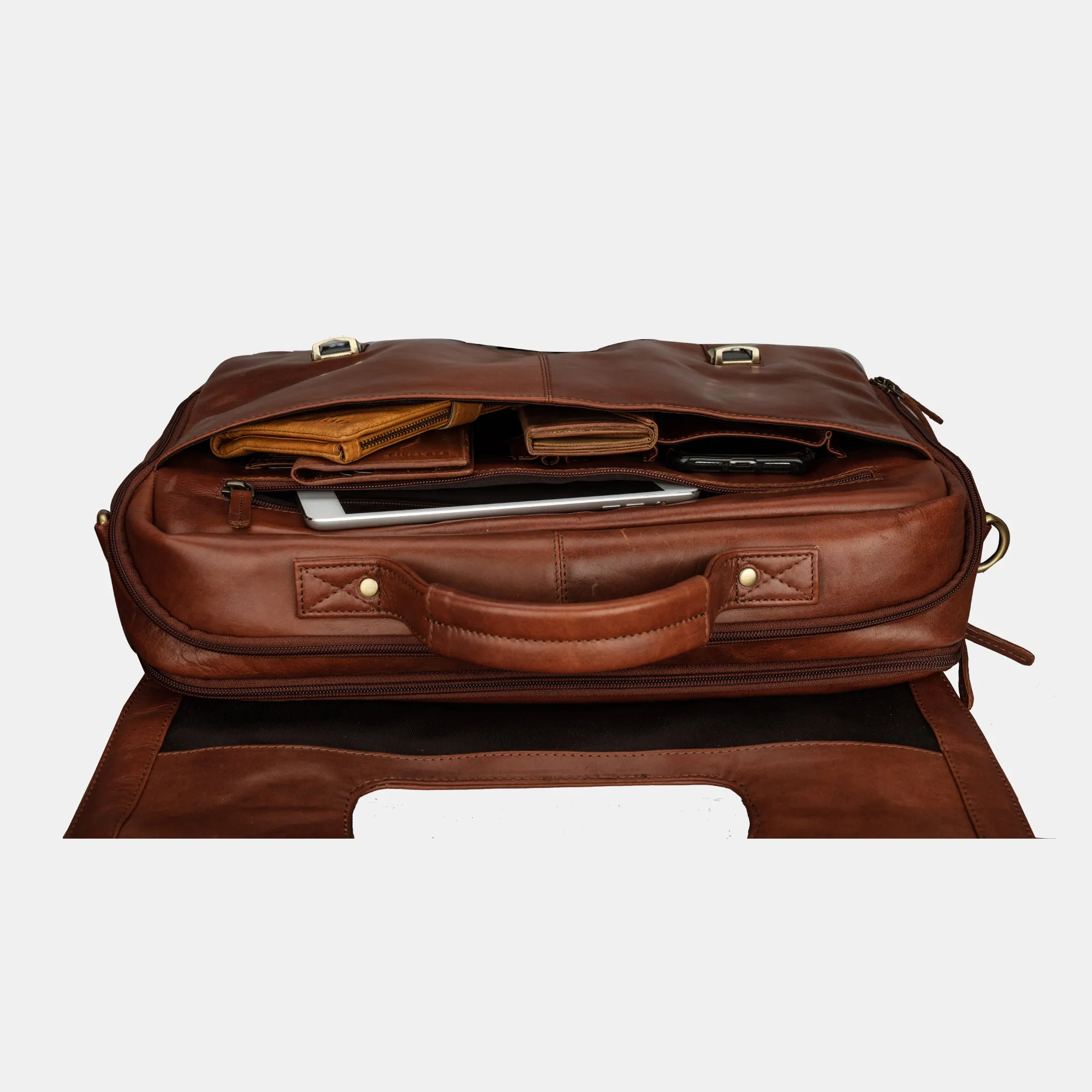 Brown Designer Vintage Leather Messenger 15.6 inch Laptop  Bag For Men & Women