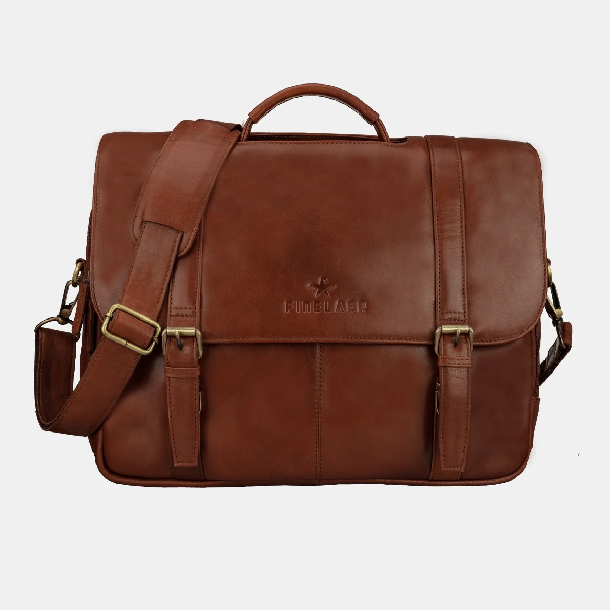 Brown Designer Vintage Leather Messenger 15.6 inch Laptop  Bag For Men & Women