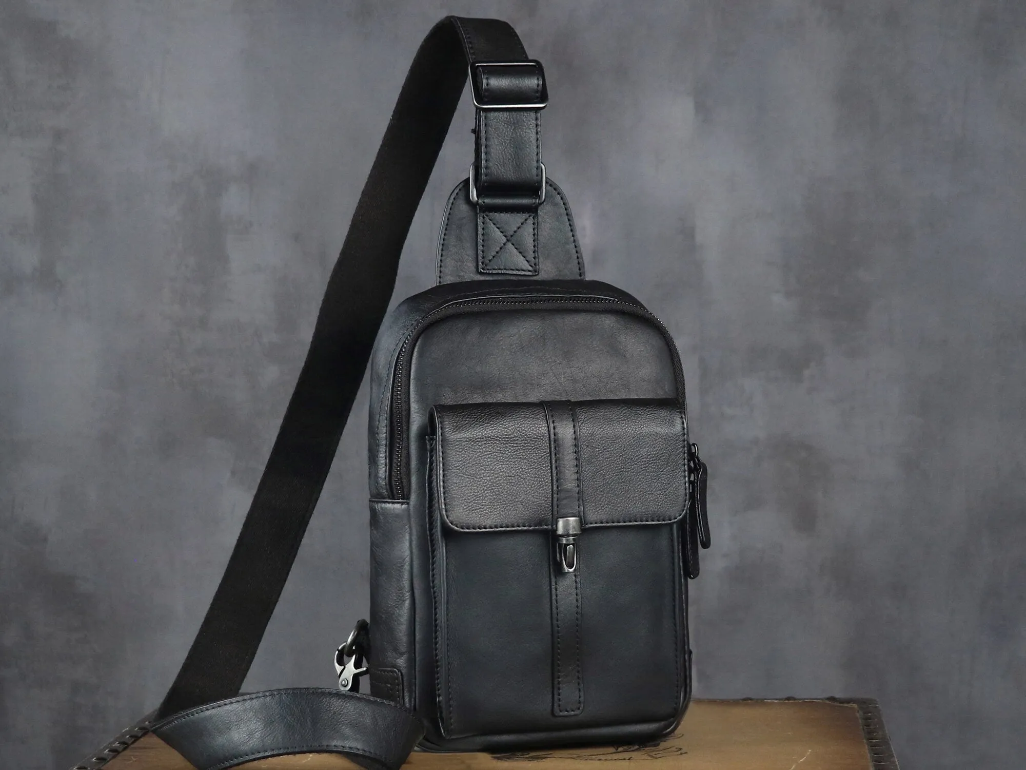 Brown Large Leather Sling Bag Casual Shoulder Backapck