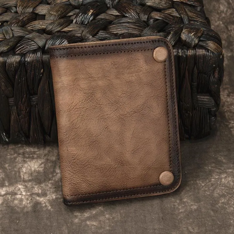 Brown Vintage Bifold Wallet Leather Mens Blue billfold Small Wallet Zipper Small Wallet For Men