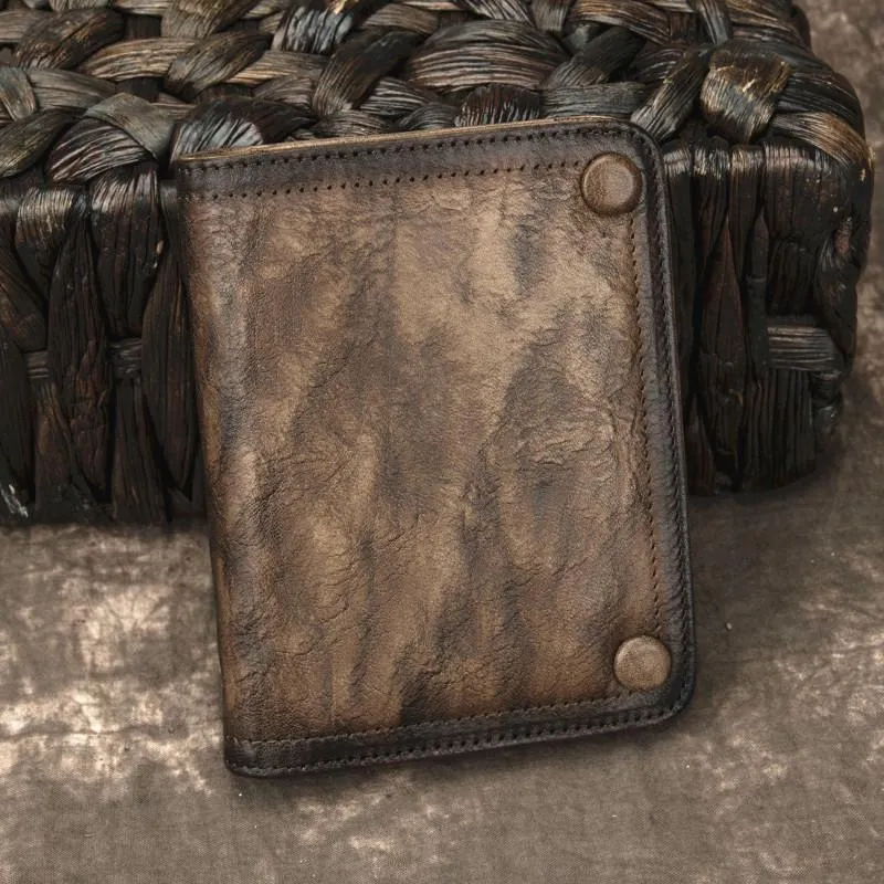 Brown Vintage Bifold Wallet Leather Mens Blue billfold Small Wallet Zipper Small Wallet For Men