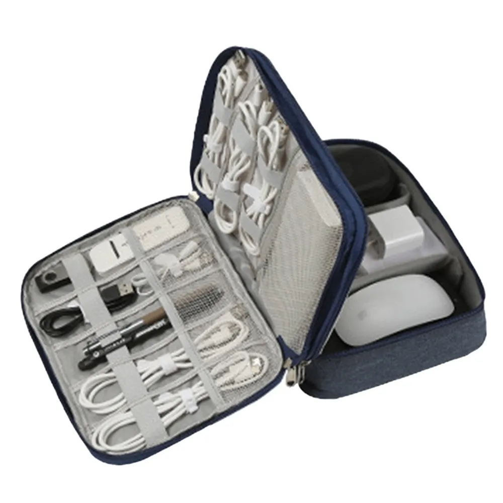 Cable Organizer Bag Electronic Accessory Organizer Travel Storage Case Blue