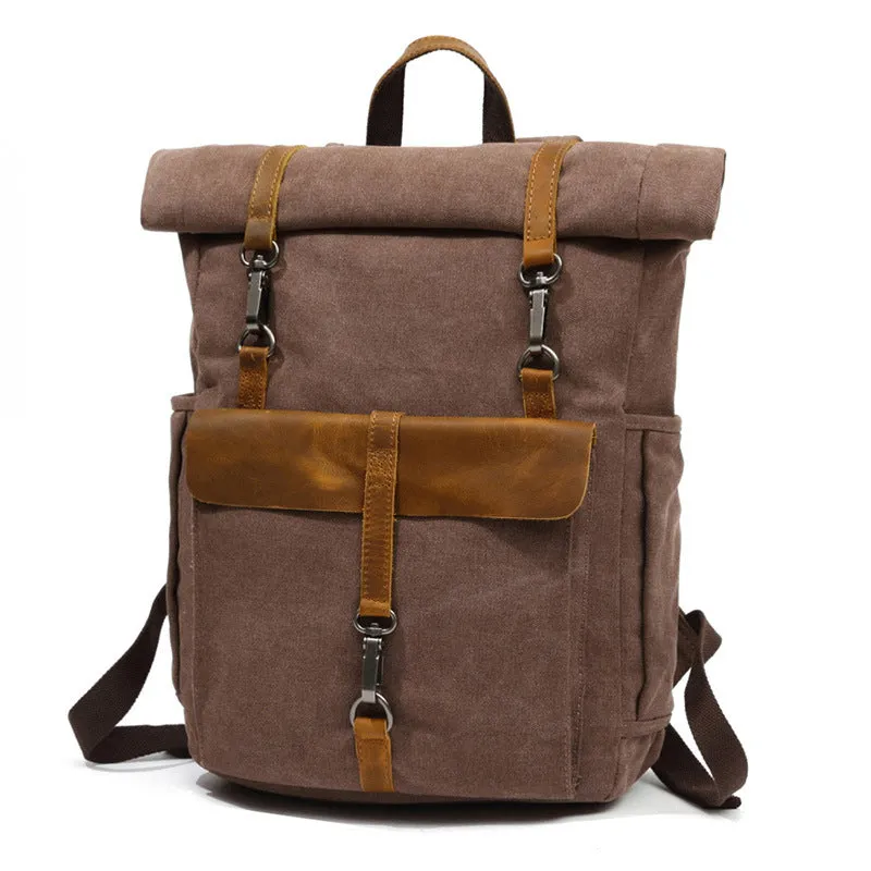 Canvas Leather Backpack, Laptop Backpack, Vintage Rucksack, Waterproof Travel Backpack