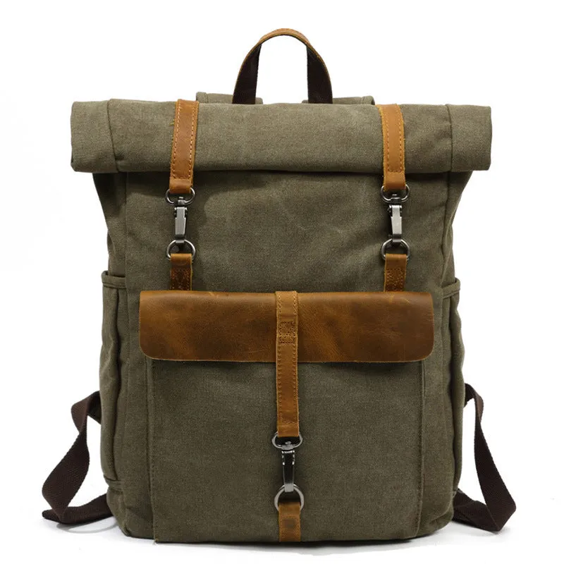 Canvas Leather Backpack, Laptop Backpack, Vintage Rucksack, Waterproof Travel Backpack