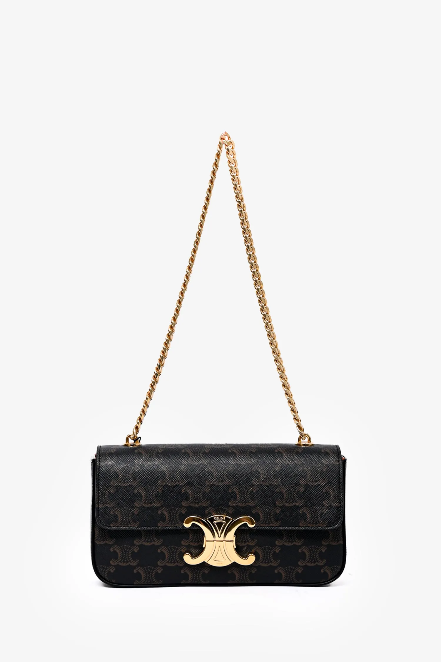 Celine Canvas Triomphe 'Claude' Chain Shoulder Bag