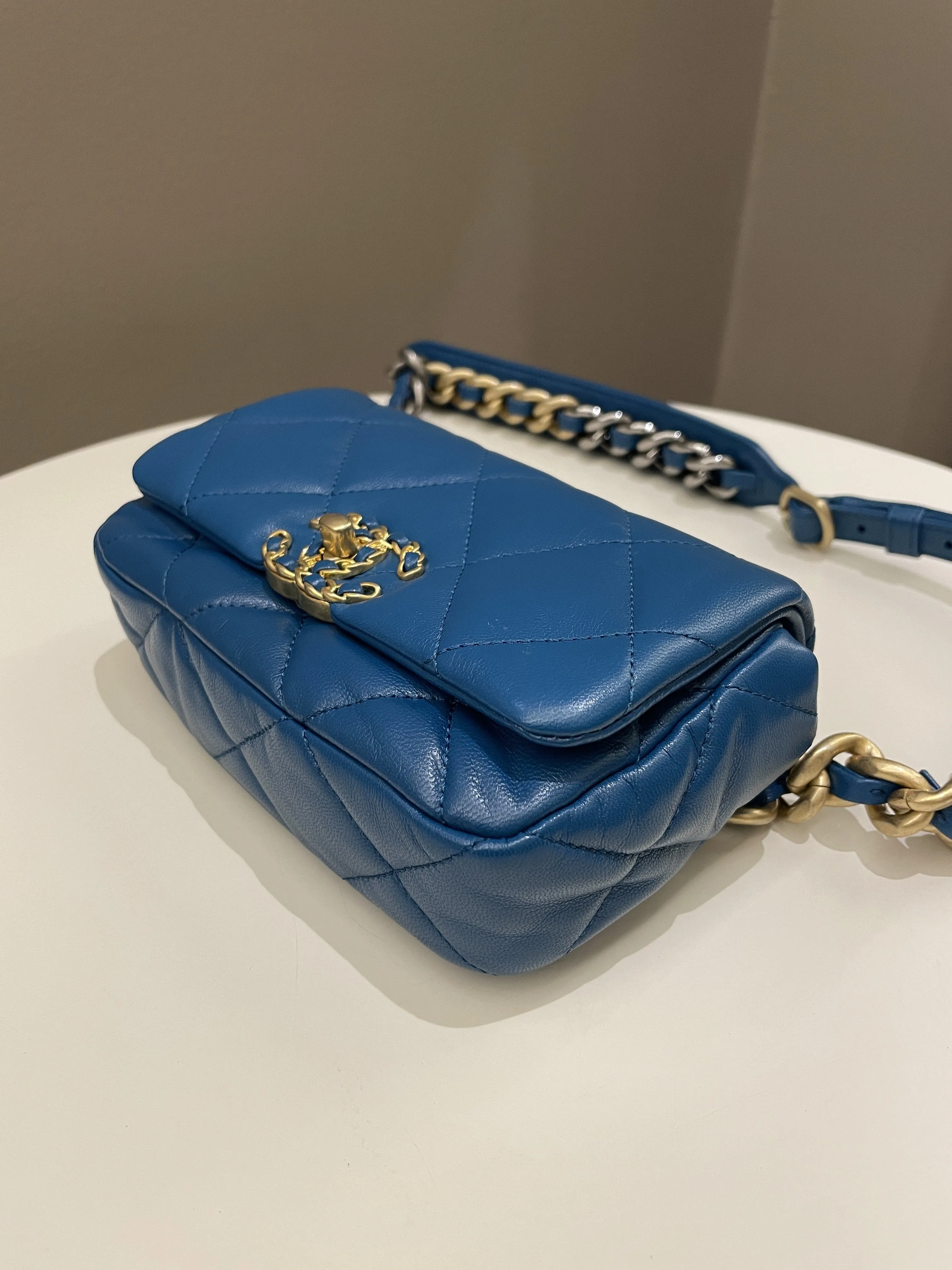 Chanel 19 Waist Belt Flap Bag Turquoise Lambskin