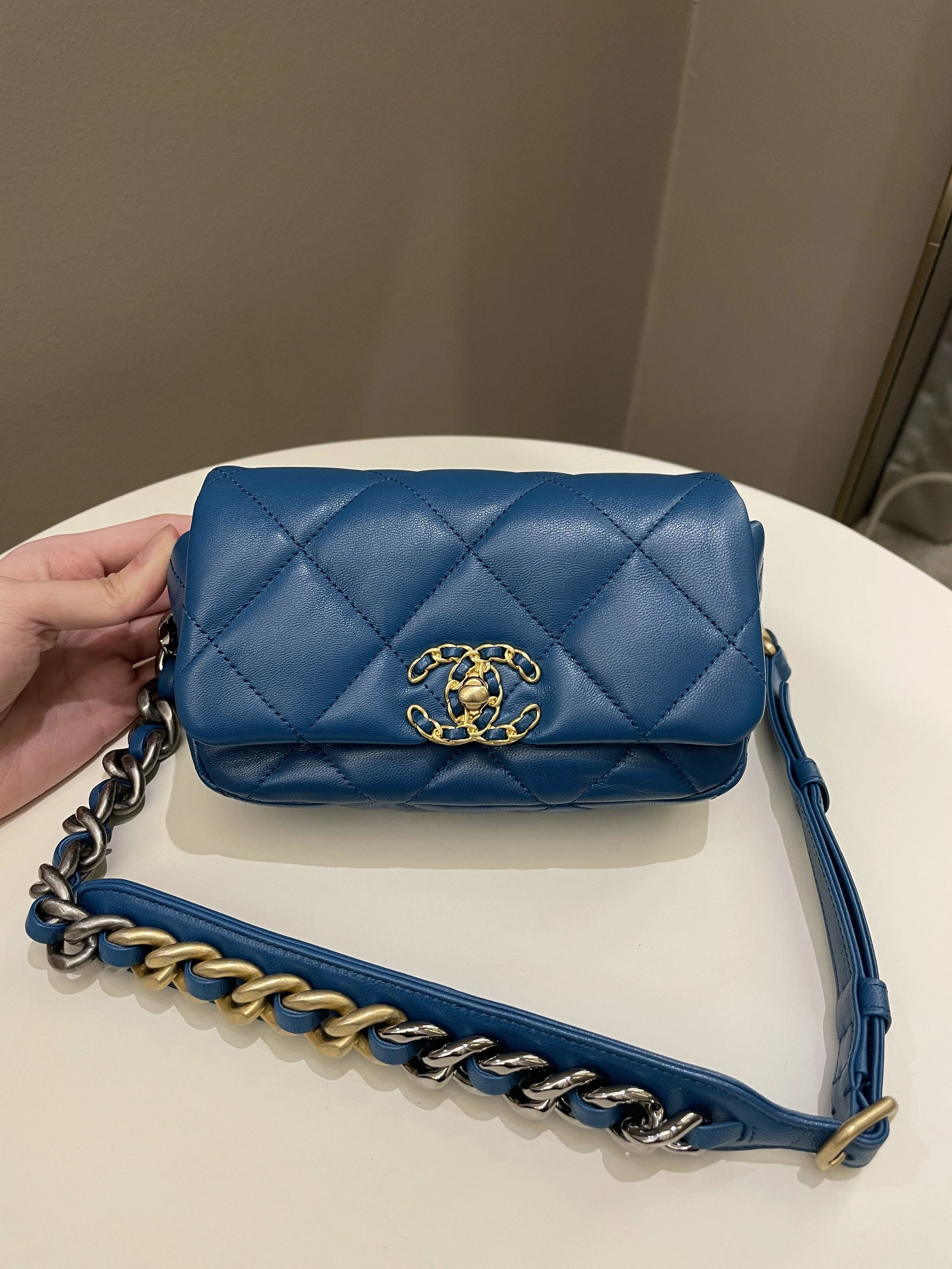 Chanel 19 Waist Belt Flap Bag Turquoise Lambskin