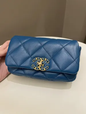 Chanel 19 Waist Belt Flap Bag Turquoise Lambskin