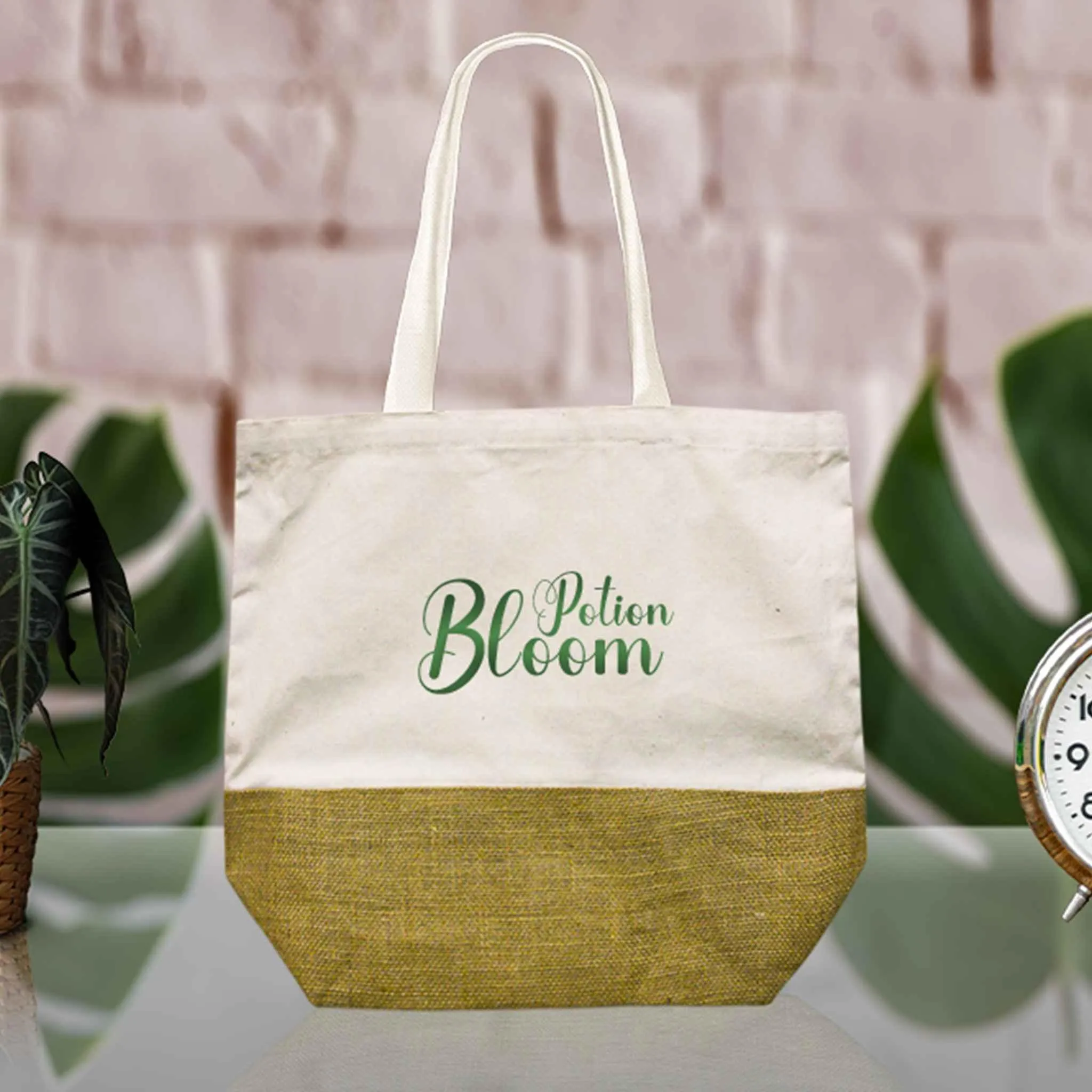 Cotton Tote Bag With Jute Base