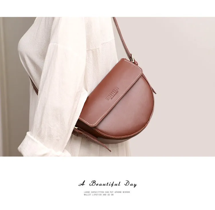 Cute Black LEATHER Saddle Bag WOMEN SHOULDER BAG Small Saddle Crossbody Purse FOR WOMEN