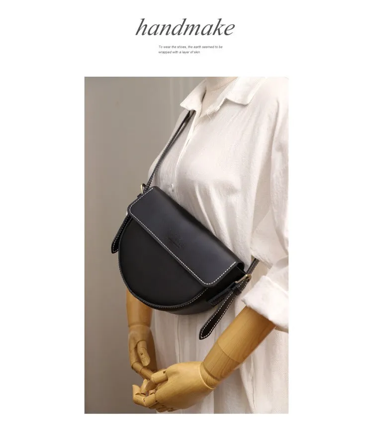 Cute Black LEATHER Saddle Bag WOMEN SHOULDER BAG Small Saddle Crossbody Purse FOR WOMEN
